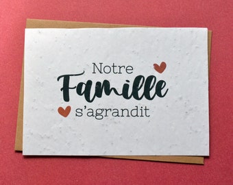 Carte à planter Notre famille s'agrandit. Carte annonce grossesse. Carte ensemencée Naissance. Carte à planter Bébé.
