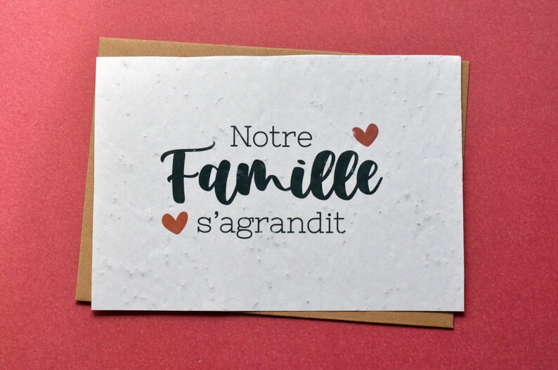 Carte à planter Notre famille s'agrandit. Carte annonce grossesse. Carte ensemencée Naissance. Carte à planter Bébé. image 1