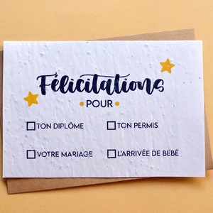 Carte à planter Félicitations à cocher. Carte ensemencée Naissance. Carte à planter Mariage.