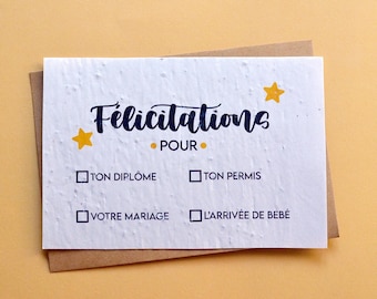 Carte à planter Félicitations à cocher. Carte ensemencée Naissance. Carte à planter Mariage.