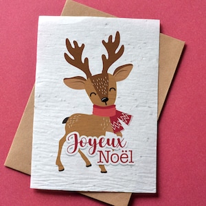 Carte à planter Joyeux Noël Renne. Carte de voeux fleurie.