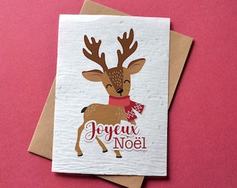 Carte à planter Joyeux Noël Renne. Carte de voeux fleurie.