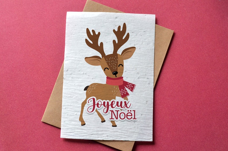 Merry Christmas Reindeer Plantable Card. Floral Greeting Card. image 1