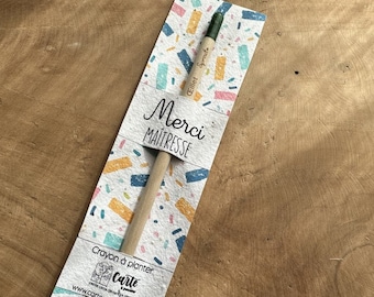 Thank you teacher plantable pencil with Confetti seeded card. Thank you seeded pencil. Thank you teacher plantable pencil.
