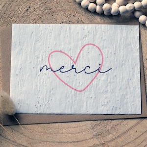 Carte à planter Merci coeur. Carte ensemencée Merci. Carte de remerciement Mariage à planter. Carte à planter Mariage. Carte merci maitresse