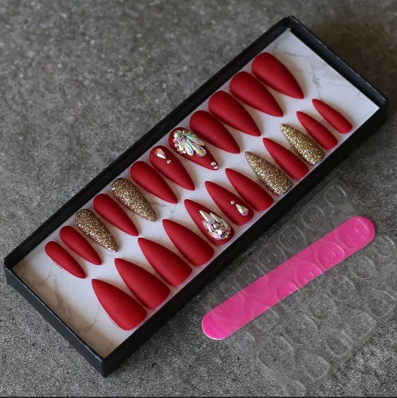 24 Pieces Christmas Red Long Press on Nails Press on Tips Ruby - Etsy