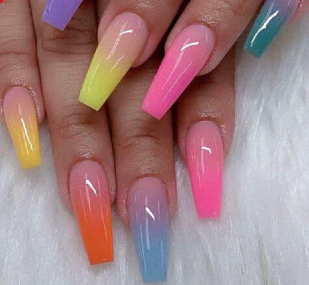 12 Pieces UV Gel Manicure False Nail Tips Full Cover Coffin - Etsy Ireland