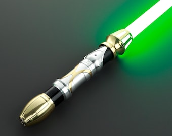 Celestial Nexus Lightsaber: Neopixel Smooth Swing, Silver Gold Hilt