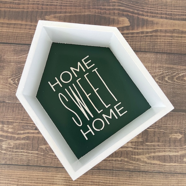 Open Shadow Box House | Home Sweet Home | Forest Green | White | Foyer | House Warming Gift |