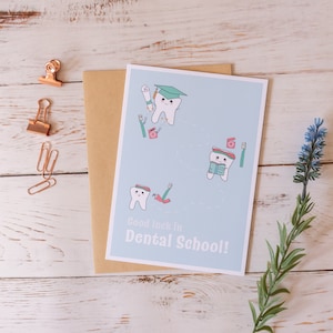 Tarjeta de buena suerte en la escuela de odontología / Regalo de felicitaciones al dentista