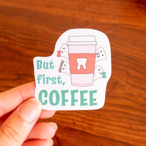 Bonita pegatina dental/pegatina para amantes del café/papelería dental/regalo para dentista