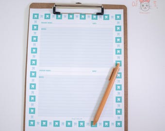Dental Patient Notepad: Tooth Stationery (8.5” x 11”)