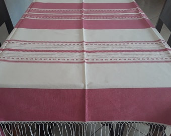 Pink tablecloth with Raw, size 4' 9" x 6' 5".