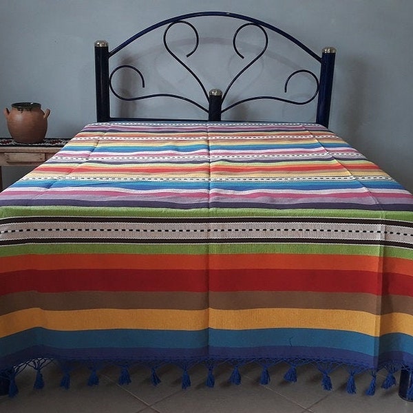Multicolored "Rainbow" quilt sizes: Matrimonial 6' 5" x 8' 5" and Queen size 8' 8" x 9' 5".
