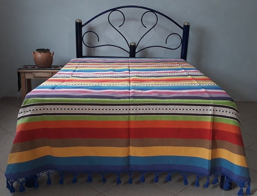 Multicolor "Rainbow" quilt sizes: Double 6' 5" x 8' 5" and Queen size 8' 8" x 9' 5".