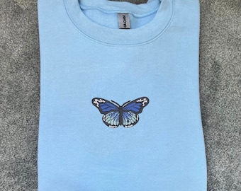 Blue Butterfly Embroidered Sweatshirt