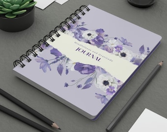 Purple Mindfulness and Gratitude Spiral Bound Journal, Wellness Journal, Self Care Journal, Mental Health, 5x7, 150 lined pages