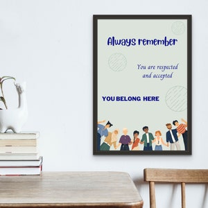 Tu appartieni qui, Poster verticale digitale, Arredamento aula scuola superiore, Accettazione, Appartenenza, Antirazzismo, Diversità, 13 x 19 pollici