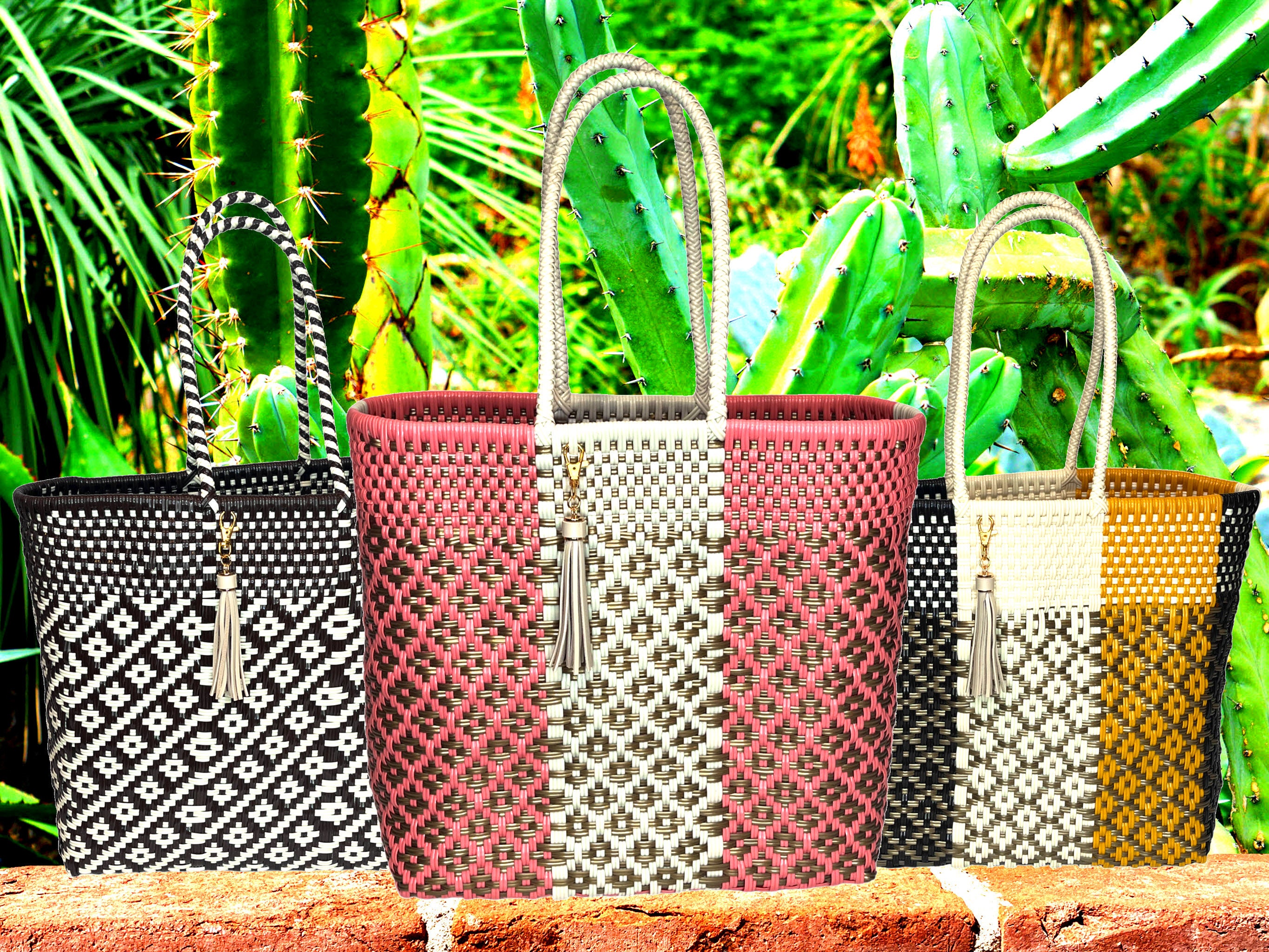 Multipurpose Eco Friendly Mercado Tote Bag / Hand Woven Durable Plastic  Beach Bag / Mexican Mercado Bag 