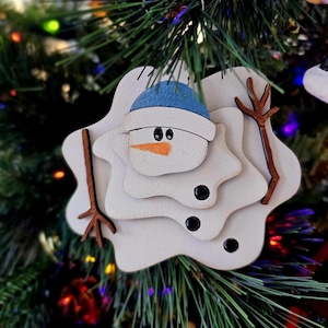 Adorable Snowman Christmas Ornament, Melting Snowman Decoration, White Elephant Gift, Cute Holiday Decor, Winter Seasonal Ornaments