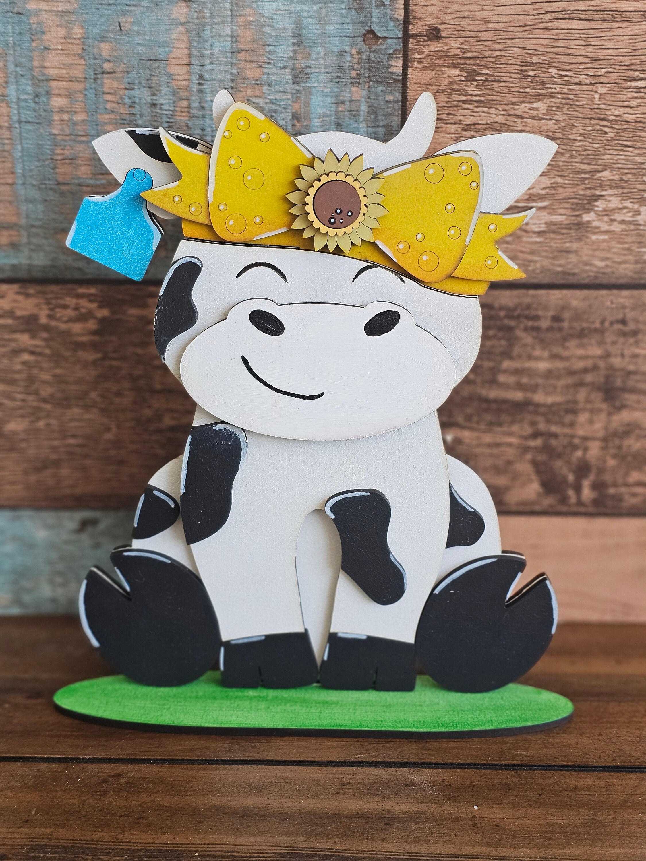 COW ONLY Cute Holstein Cow Shelf Sitter with Interchangeable Hats, Bows, Holiday Interchangeable Decoration Decor