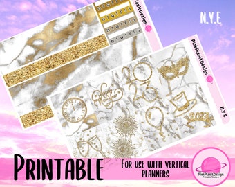PRINTABLE Weekly Planner Kit |N.Y.E.| diy Planner Stickers | New Year's Eve, Celebration, Marble, gold
