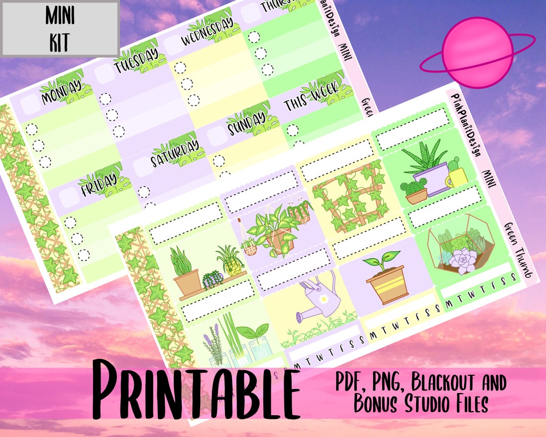 PRINTABLE Planner Stickers Kit GREEN THUMB Mini Vertical Layout ...