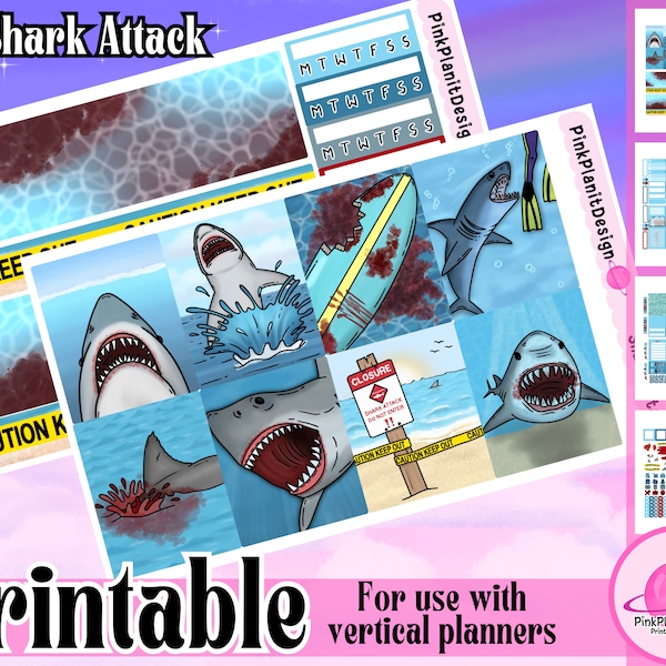 SHARK ATTACK | PRINTABLE Weekly Planner Kit| D.I.Y Planner Stickers | Shark Week, Sharks, Great White, Mako, Sharkfest