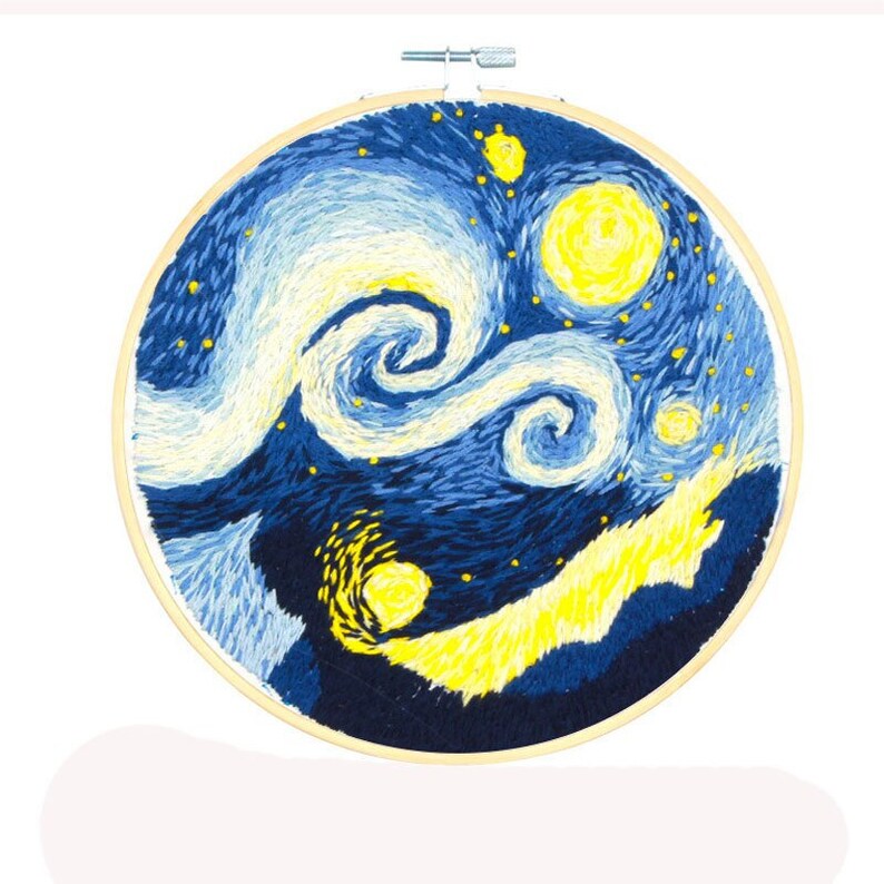 Van Gogh embroidery full kit mothers day gift DIY craft kits modern embroidery kit with hoop gift for her Starry Night embroidery kit