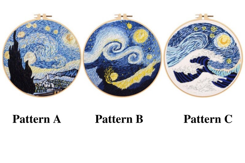 Van Gogh embroidery full kit mothers day gift DIY craft kits modern embroidery kit with hoop gift for her Starry Night embroidery kit