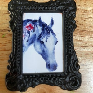 Miniature Blue Horse in Black Frame