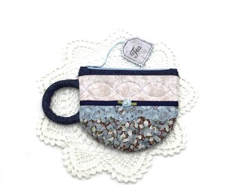 Teacup Zipper Pouch, Floral Purse, Floral Zipper Pouch, Teacup Bag, Teabag Wallet, Floral Teacup, Tea Wallet, Teabag Holder, Blue Pouch