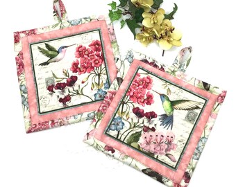 Hummingbirds Potholder, Humming Birds Decor, Floral Potholders, Bird Potholders, Bird Placemats, Hanging Bird Ornament, Hummingbird Placemat