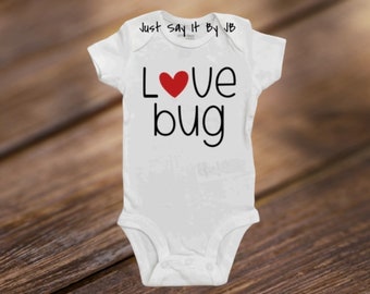 Love bug baby bodysuit, Valentine's Day baby themed bodysuits, Love Bug Baby Outfit, Love Bug Valentine's Day Bodysuit