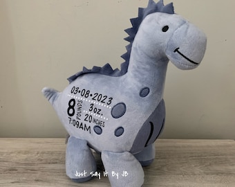 Birth Stat Dinosaur, Personalized Plush Keepsake Baby Gift