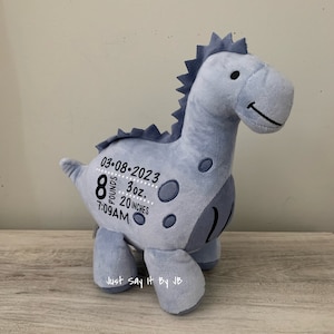 Birth Stat Dinosaur, Dinosaur Birth Announcement, Plush Dinosaur gift, Plush Birth Stat Gift, Keepsake Baby Gift, Custom Dinosaur Gift