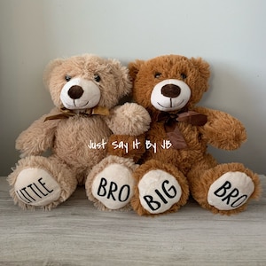 Big Bro Teddy Bear,  Little Bro Teddy Bear, Personalized Plush Teddy Bears, Big Brother Bear, Little Brother Bear, Brother Announcement