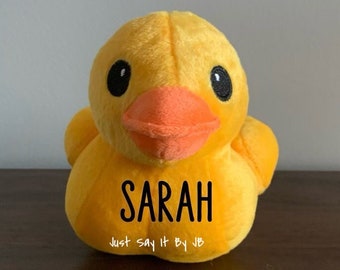 5 inch MINI Personalized Plush Duck, Custom Mini Yellow Duck, Personalized Duck, Custom Duck Stuffed Animal, Custom Duck Stuffed Animal