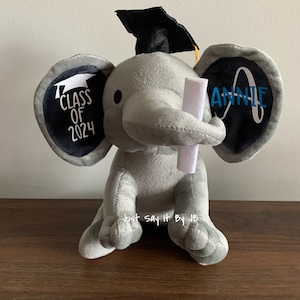 2024 Graduation Plush Elephant, Custom Elephant Graduation Gift, Class of 2024 Gift, Custom Senior 2024 Gift, Personalized Plush Elephant image 1