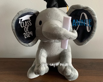 2024 Graduation Plush Elephant, Custom Elephant Graduation Gift, Class of 2024 Gift, Custom Senior 2024 Gift, Personalized Plush Elephant