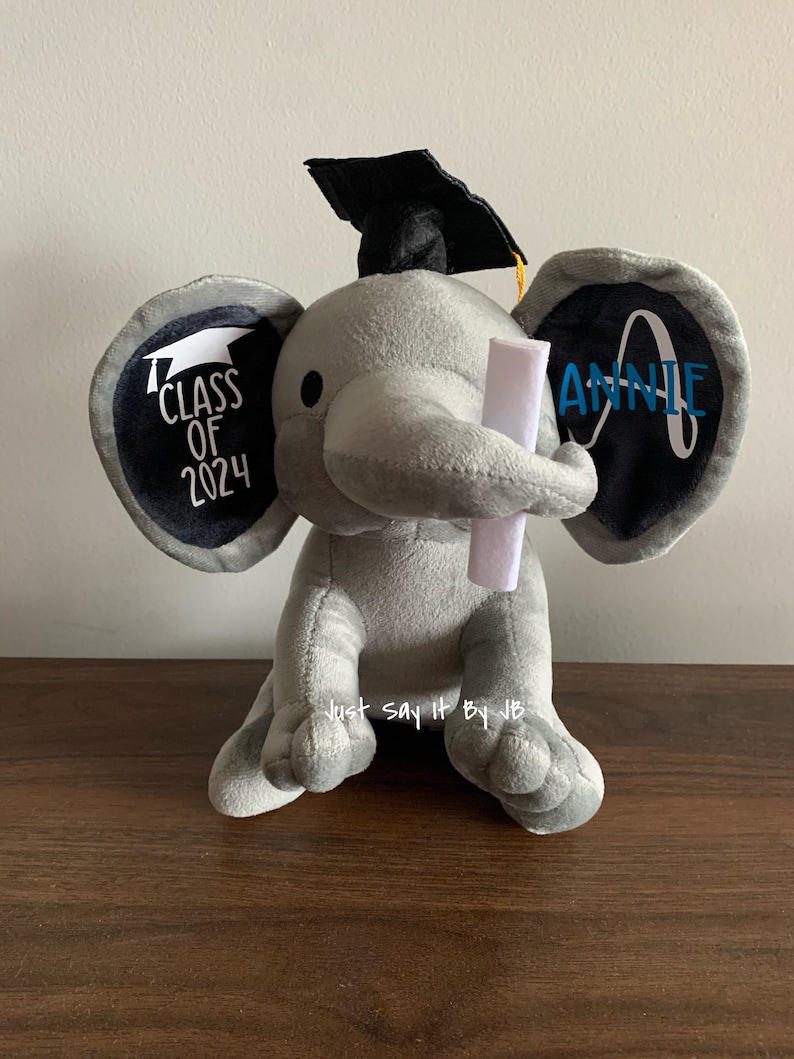2024 Graduation Plush Elephant, Custom Elephant Graduation Gift, Class of 2024 Gift, Custom Senior 2024 Gift, Personalized Plush Elephant image 1