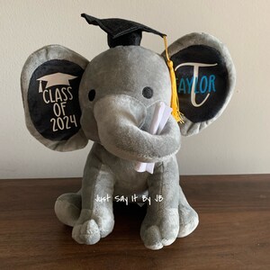 2024 Graduation Plush Elephant, Custom Elephant Graduation Gift, Class of 2024 Gift, Custom Senior 2024 Gift, Personalized Plush Elephant image 6