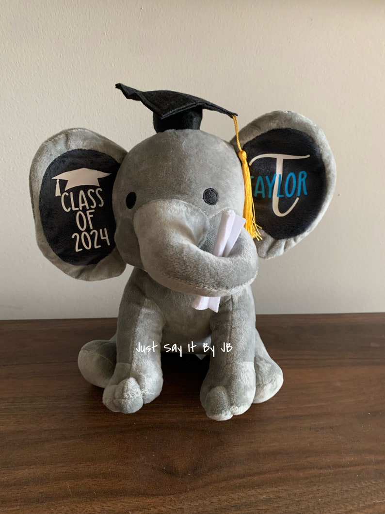 2024 Graduation Plush Elephant, Custom Elephant Graduation Gift, Class of 2024 Gift, Custom Senior 2024 Gift, Personalized Plush Elephant image 6