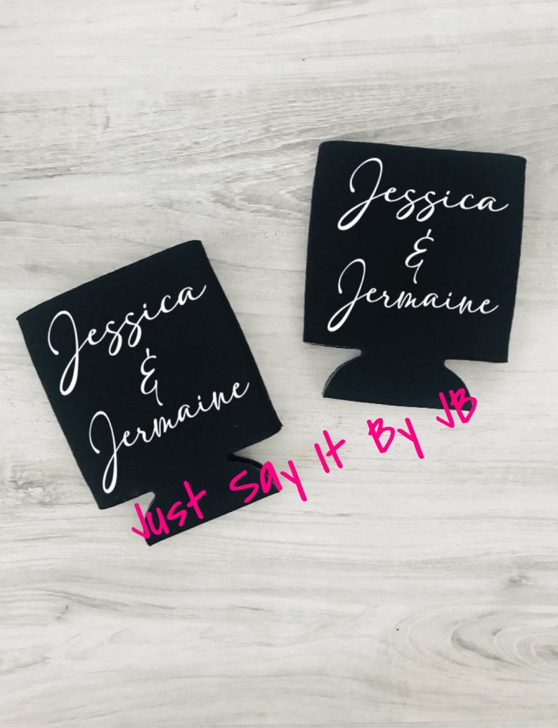Wedding Party Favor Couple Can Coolers Personalized Can Cooler Wedding Can Coolers Engagement Party Favor Engagement Can Cooler