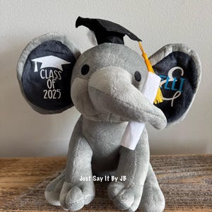 2025 Graduation Plush Elephant, Custom Elephant Graduation Gift, Class of 2025 Gift, Custom Senior 2025 Gift, Personalized Plush Elephant
