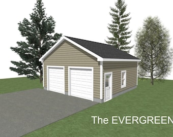 GARAGE PLANS : 24 x 24 - 2 Car Garage Plans - 6/12, 7/12 and 8/12 Pitch