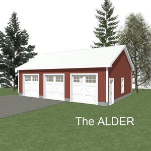 GARAGE PLAN : 36 x 28 - 3 Car Garage Plans - 10&#39; Wall - 6/12 and 8/12 Pitch