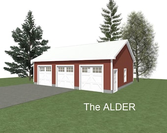3 Car Garage Plan : 36 x 28, 10' Wall, 6/12 and 8/12 Pitch with Materials List = ( Digital Download )
