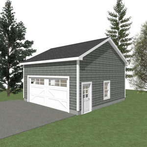 GARAGE PLAN : 24 x 24 - 2 Car/ 1 Bay Garage Plans - 12&#39; Wall - 6/12 and 8/12