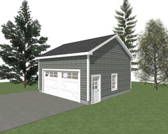 2 Car Garage Plans : 24 x 24, 12' Wall, 6/12 & 8/12 Pitch with Materials List - ( Digital Download )